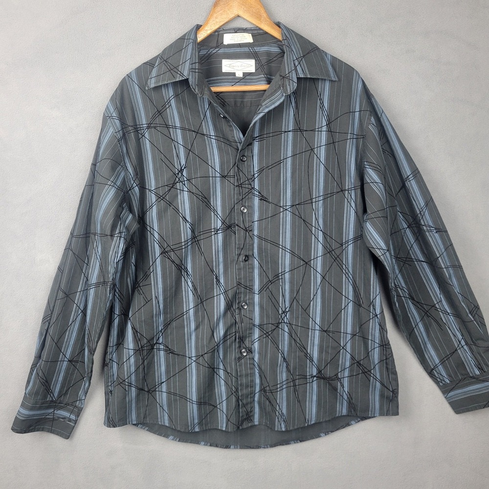 Eighty Eight Shirt Mens Large Black Blue Striped Long Sleeve Button Up Patterned